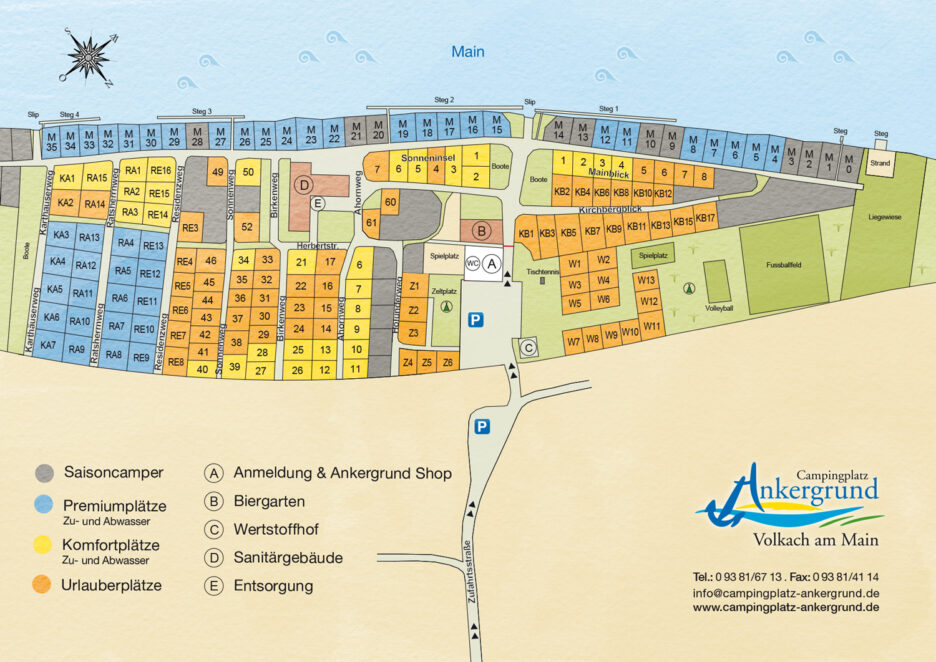 Campingplatz Ankergrund, der Lageplan aller Stellplätze