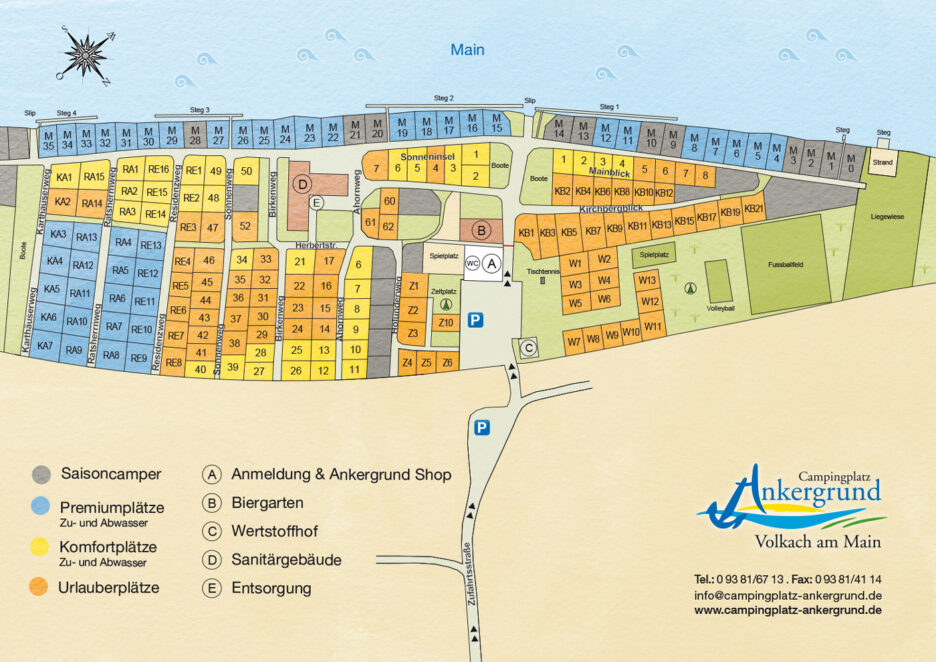 Campingplatz Ankergrund, der Lageplan aller Stellplätze